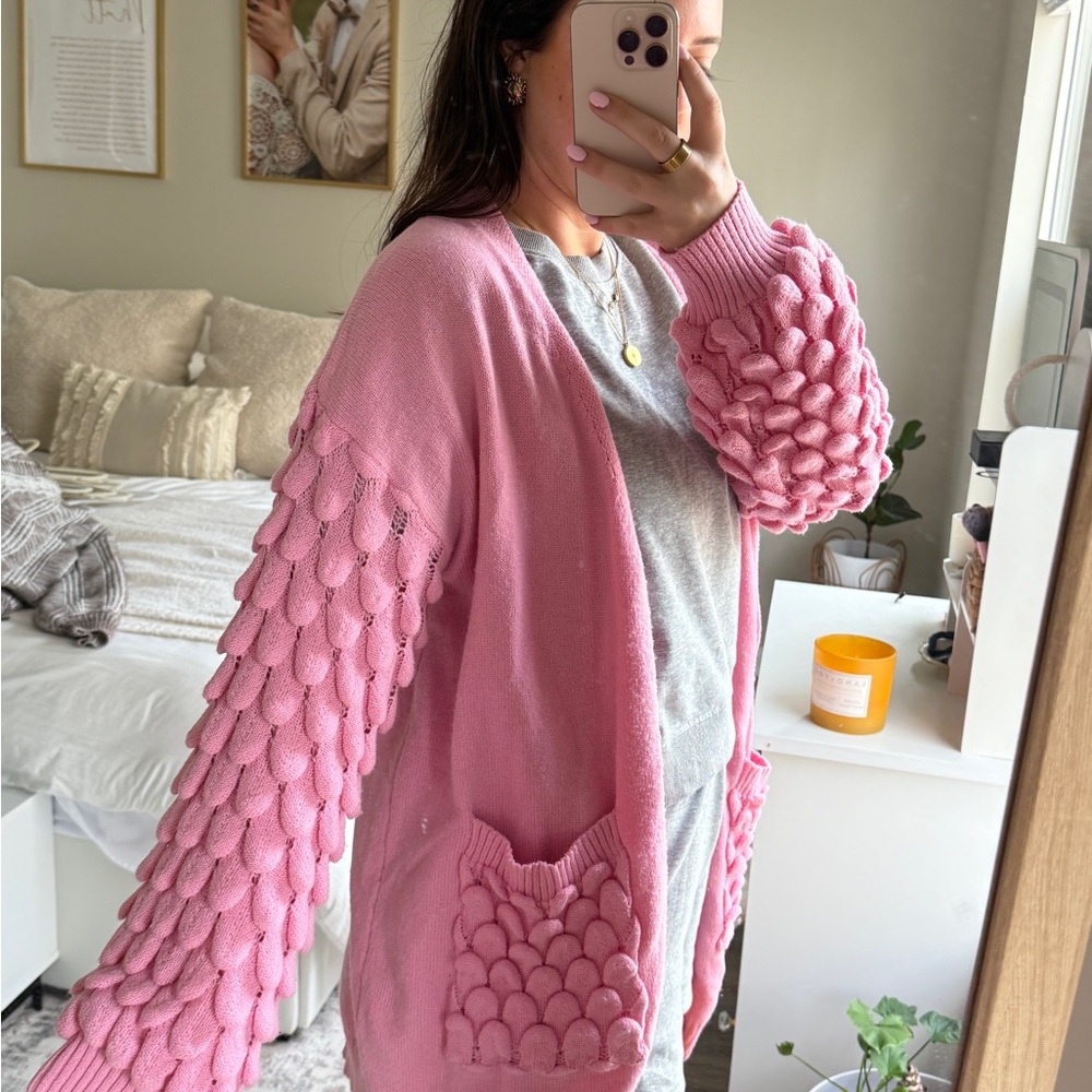 Pink Textured Cardigan